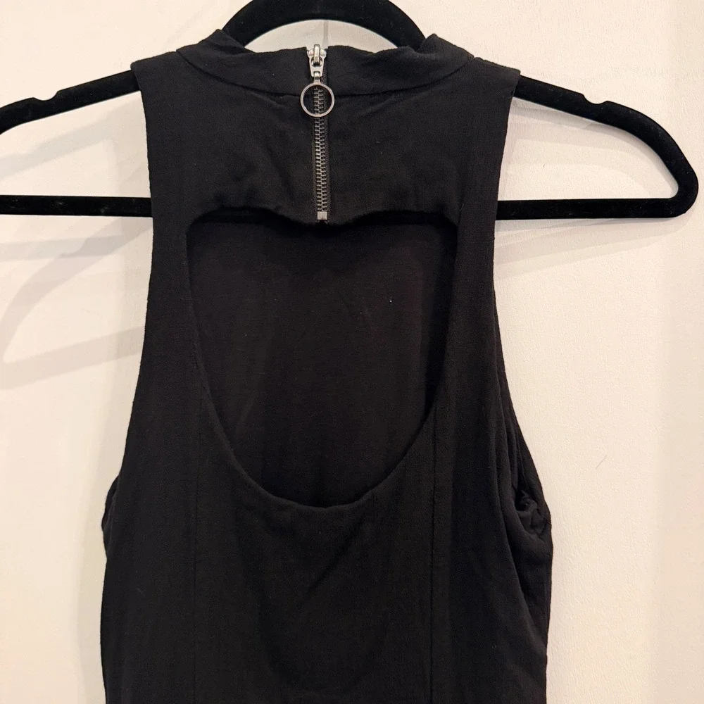 Free People High Neck Open Back Mini Dress‎ Size S Black Boho Date Night